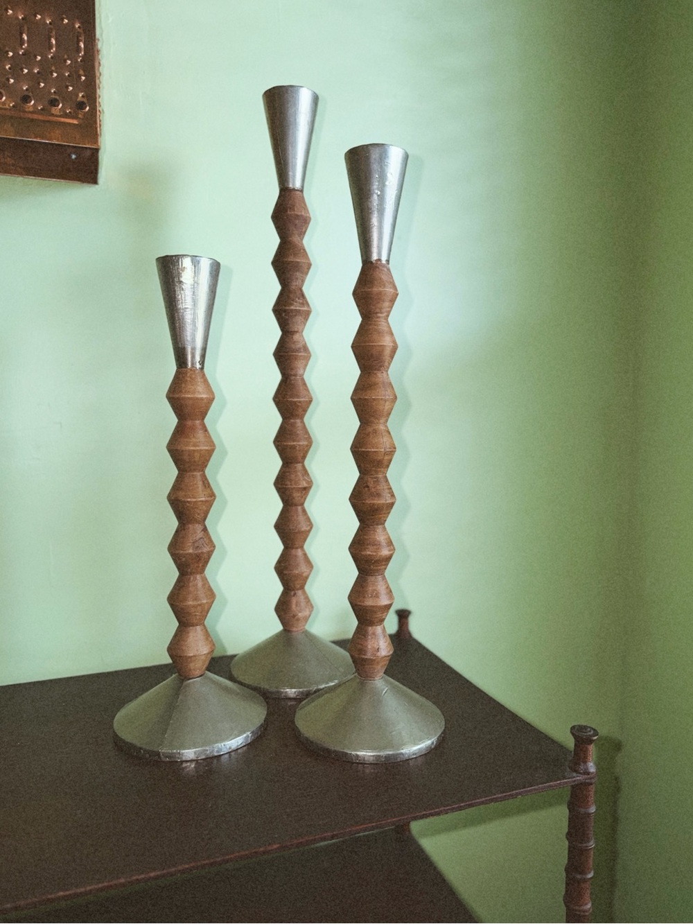 Hand turned wooden candle holders